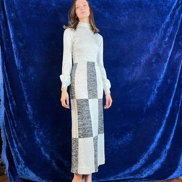 wenjilli Dresses & Skirts - Vintage 70s Wenjilli Silver Lurex Maxi Dress| Small| Bust- 38| Vintage VTG